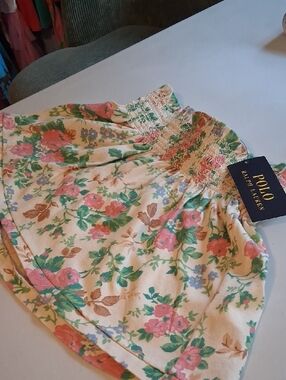 Polo by Ralph Lauren Cream Floral Smocked Skirt with Pink & Green Accents